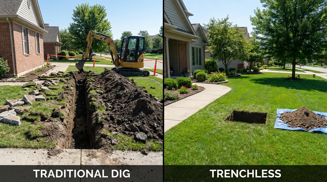 Trenchless sewer repair with minimal yard damage versus traditional excavation in Leesville, SC